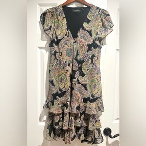 Women’s Ralph Lauren knee-length paisley ruffle bottom dress polyester Size 8